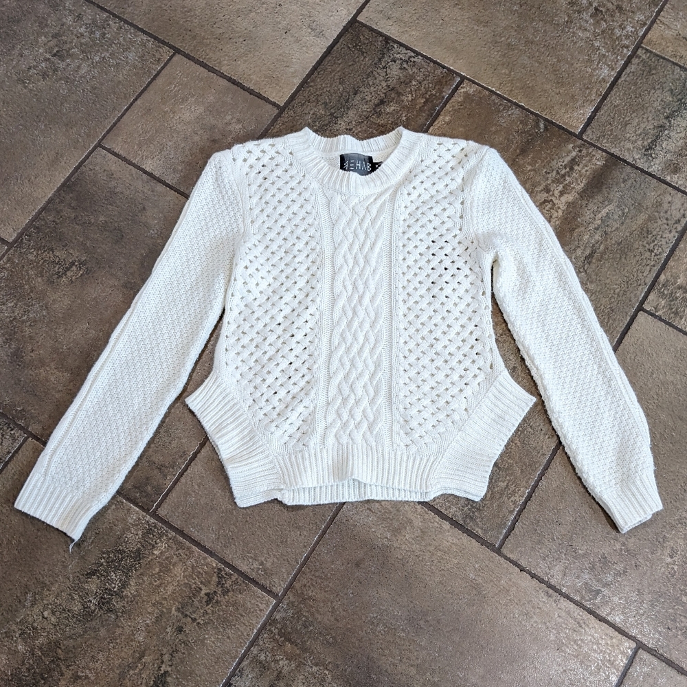 Dolls Kill Rehab Lab Cropped Y2K Baddie Academia Cable Knit Sweater Size M Cream